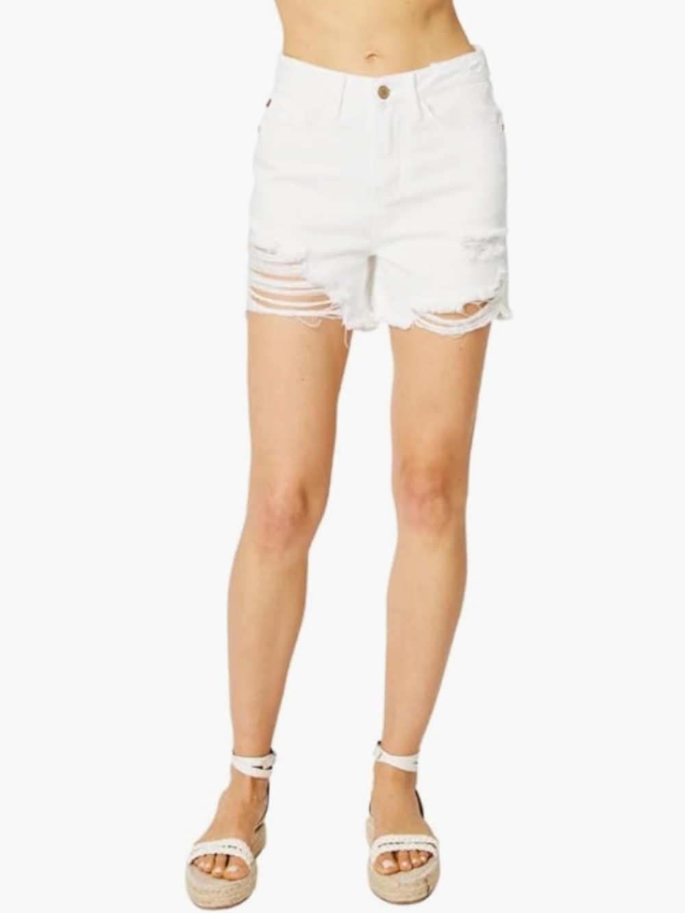 Judy Blue High Waist Rigid Magic Destroy White Denim Shorts